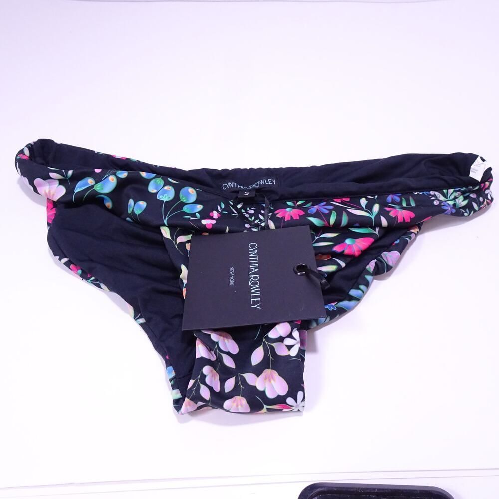 Cynthia Rowley Women's Printed Floral Bikini Bottom NWT 95 Sz S Black